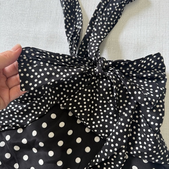 NWT J. Crew Silk Black White Polka Dot One-Shoulder Bow Top Size 00 - Picture 6 of 10